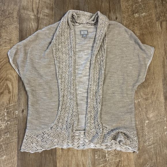 Converse Neutral Open Cardigan Women Medium Beige Minimalist Boho Chic Hippie - Picture 1 of 7
